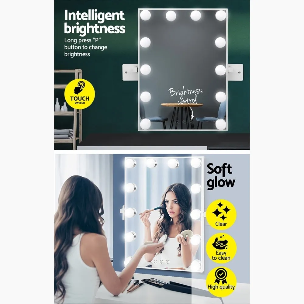 Hollywood Wall Mirror Makeup Mirror W/ Light Vanity 12 LED Bulbs Dimmable