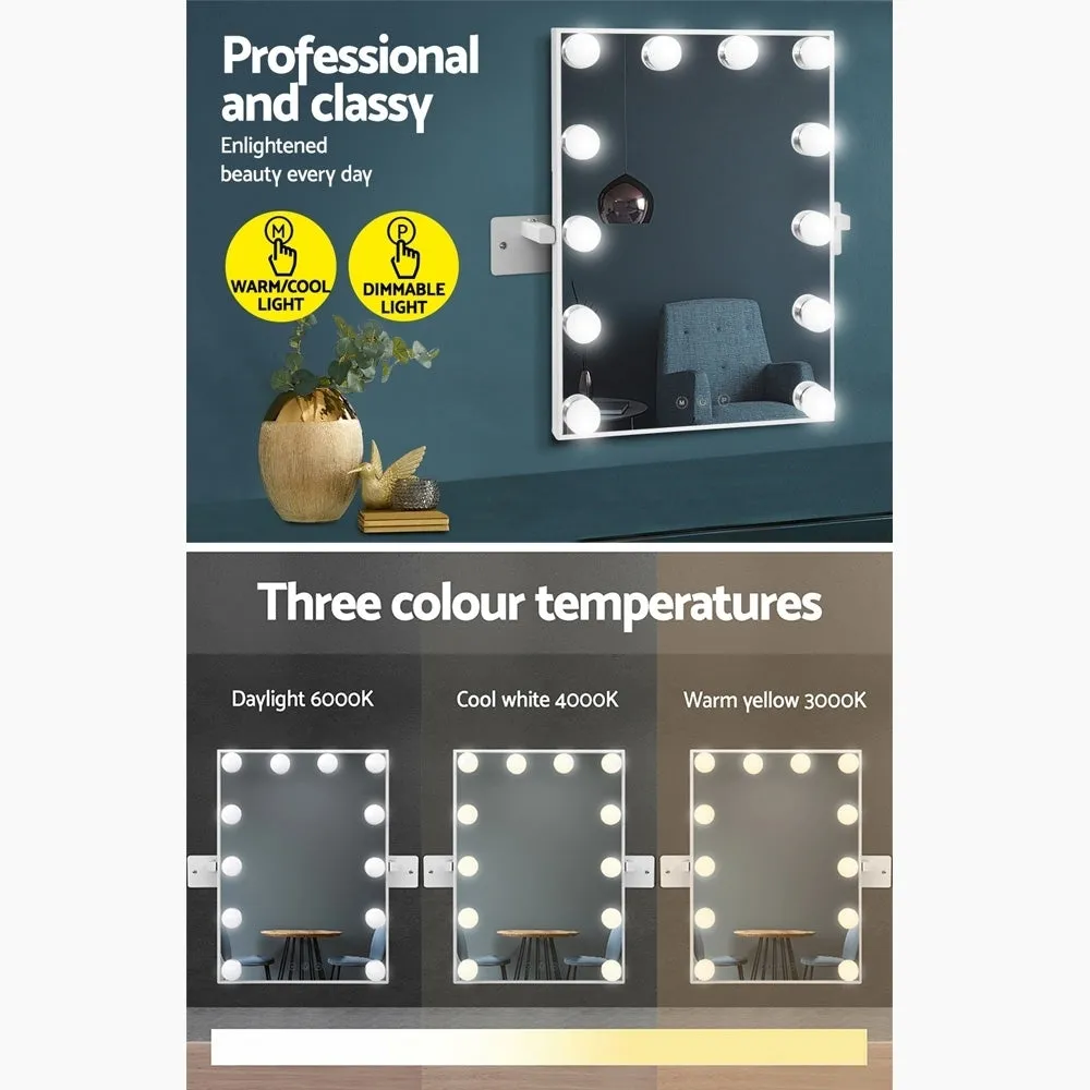 Hollywood Wall Mirror Makeup Mirror W/ Light Vanity 12 LED Bulbs Dimmable