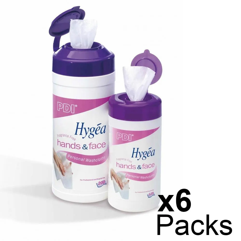 Hygea Hands & Face Personal Wash Cloths (6 x 200 Wipes)