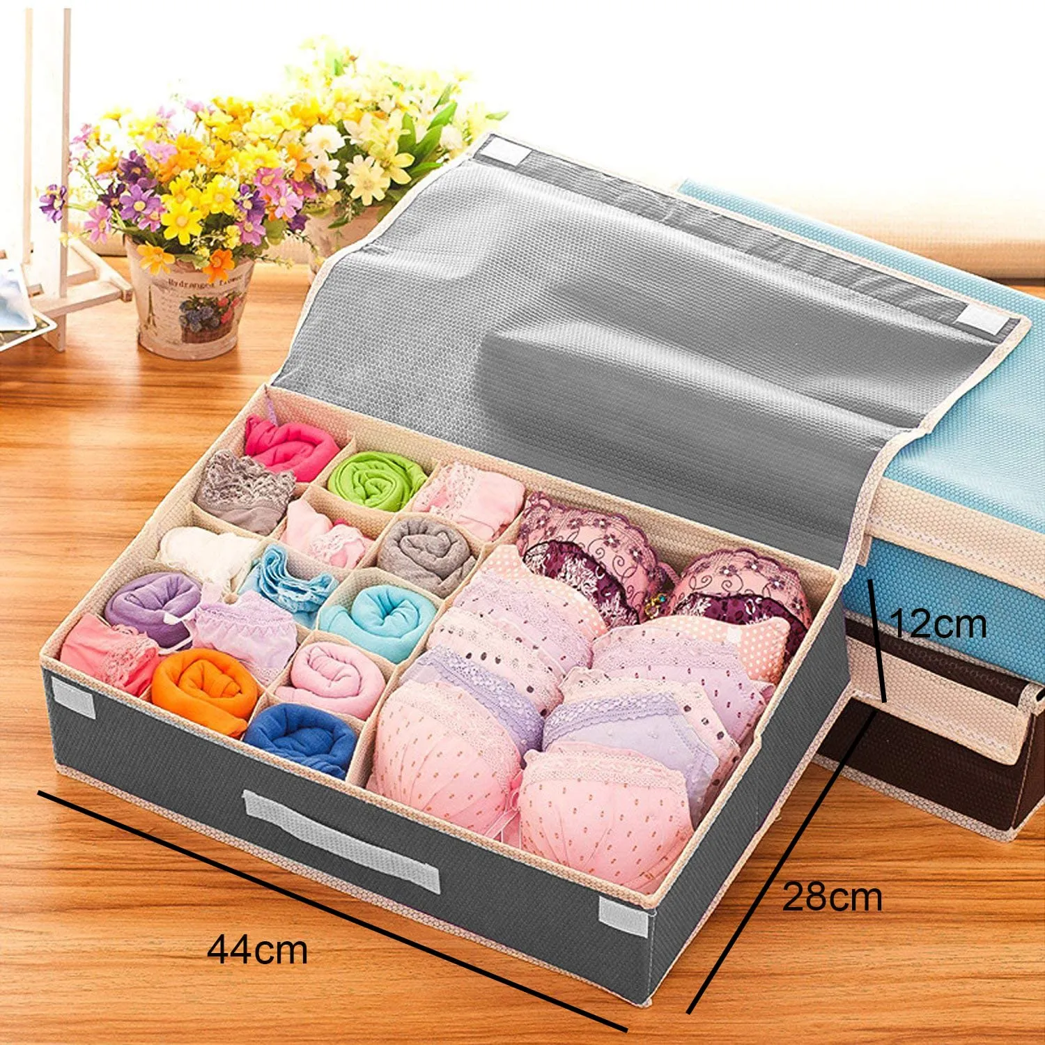 Innerwear Organizer 16 1 Compartment Foldable Fabric Storage Box - (44 x 28 x 12 cm)