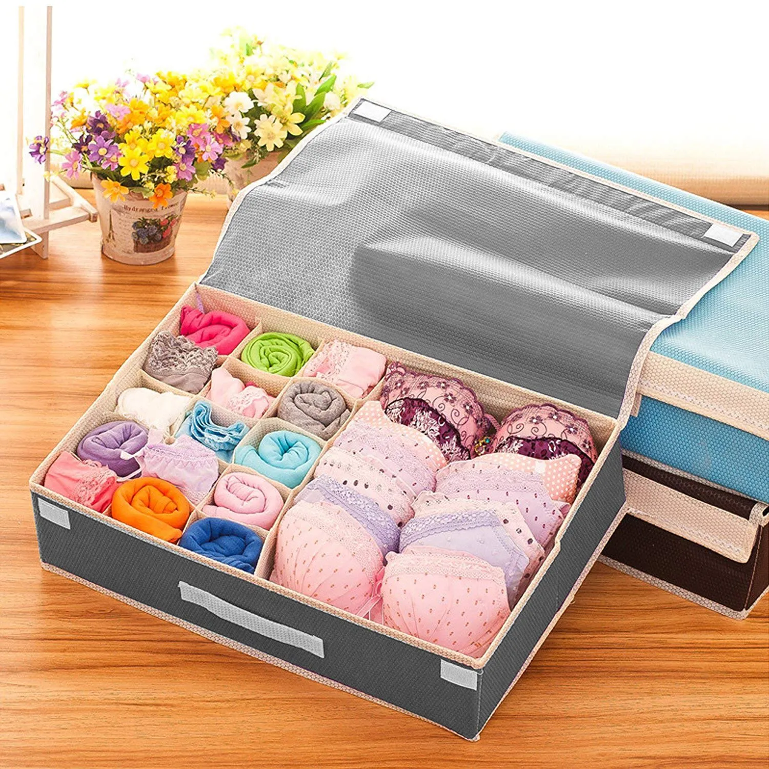 Innerwear Organizer 16 1 Compartment Foldable Fabric Storage Box - (44 x 28 x 12 cm)