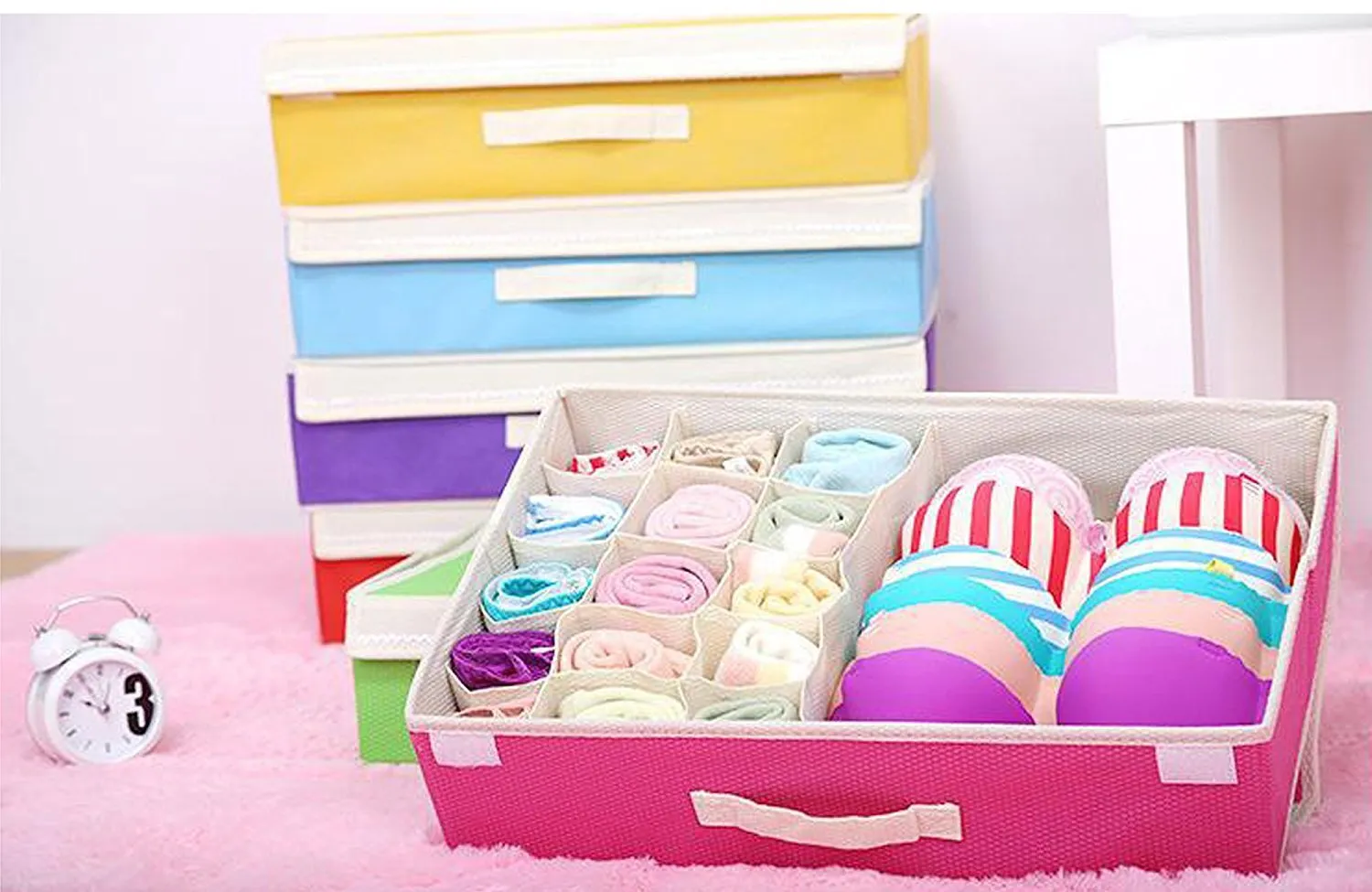 Innerwear Organizer 16 1 Compartment Foldable Fabric Storage Box - (44 x 28 x 12 cm)