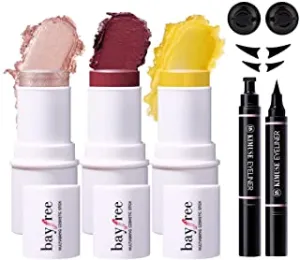KIMUSE Multi Stick Trio Blush Highlighter Moisturizer Stick & Winged Eyeliner Stamp…