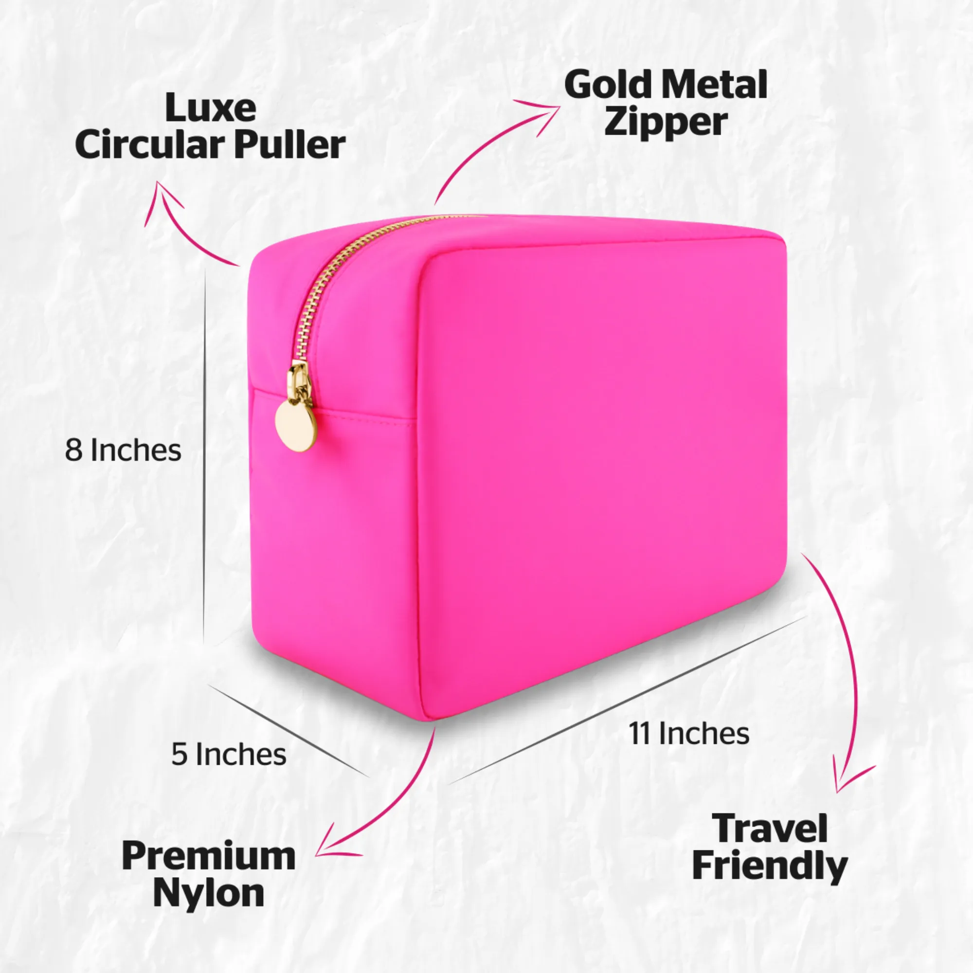 Large Makeup Bag Hot Pink - Travel Toiletry Bag For Women