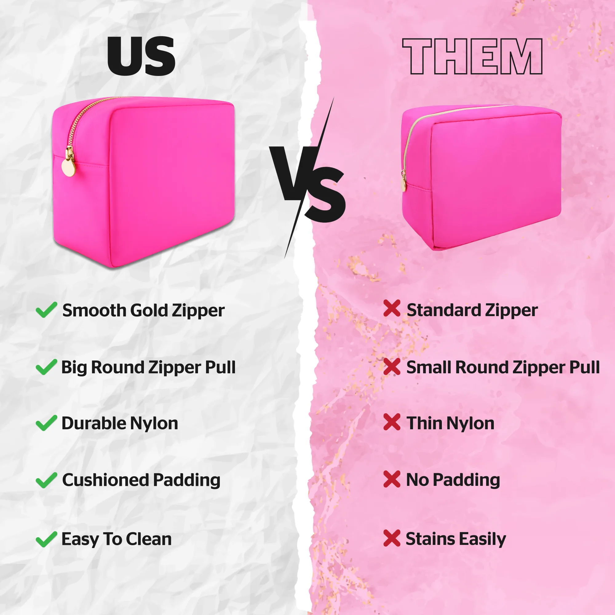 Large Makeup Bag Hot Pink - Travel Toiletry Bag For Women