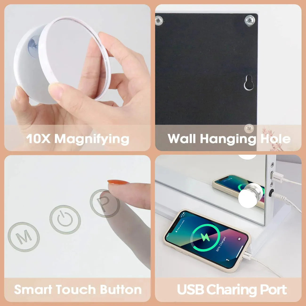 Large Vanity Mirror with 10X Magnifying