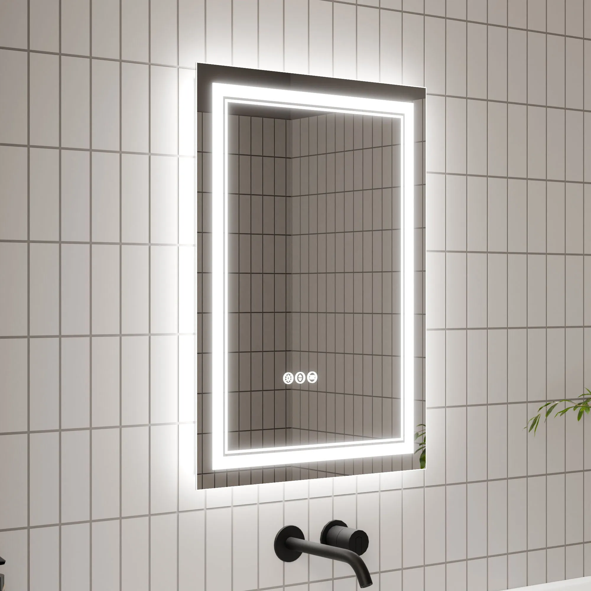 Led Bathroom Mirror, 20X28" Bathroom Vanity Mirrors With Lights, Mirrors For Wall With Smart Touch Button, Anti - Fog, Memory Function, Stepless Dimmable Makeup Mirror (Horizontal / Vertical)