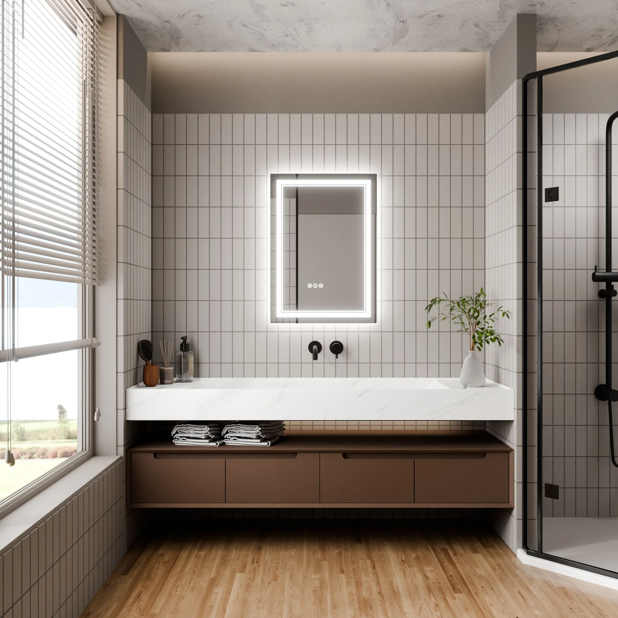 Led Bathroom Mirror, 20X28" Bathroom Vanity Mirrors With Lights, Mirrors For Wall With Smart Touch Button, Anti - Fog, Memory Function, Stepless Dimmable Makeup Mirror (Horizontal / Vertical)