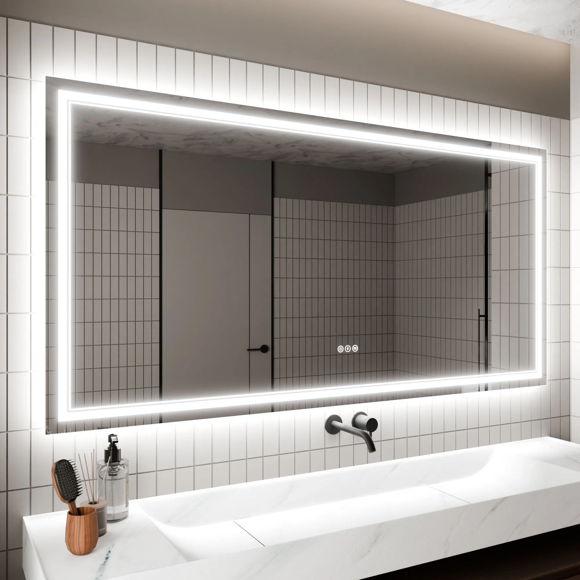 Led Bathroom Mirror, 36X72" Bathroom Vanity Mirrors With Lights, Mirrors For Wall With Smart Touch Button, Anti - Fog, Memory Function, Stepless Dimmable Makeup Mirror (Horizontal / Vertical)