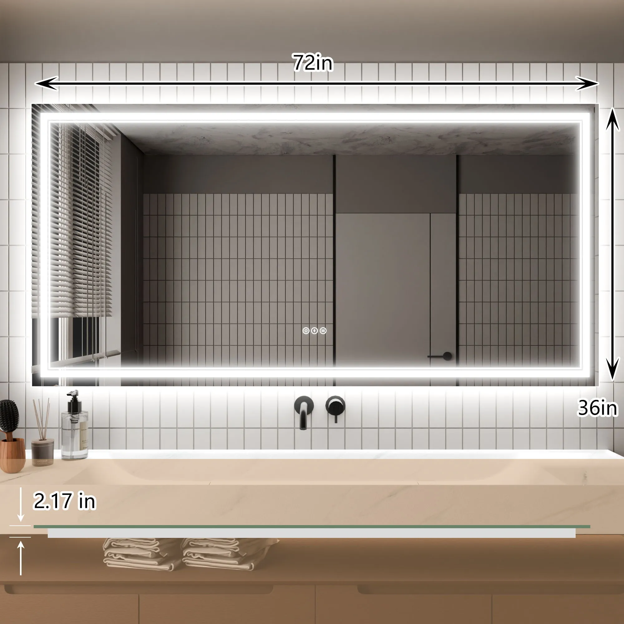Led Bathroom Mirror, 36X72" Bathroom Vanity Mirrors With Lights, Mirrors For Wall With Smart Touch Button, Anti - Fog, Memory Function, Stepless Dimmable Makeup Mirror (Horizontal / Vertical)