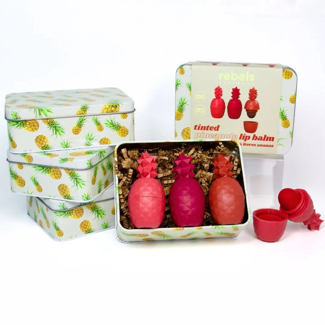 Lip Balm in Tin Box - Tinted Pineapple - 3 Pack