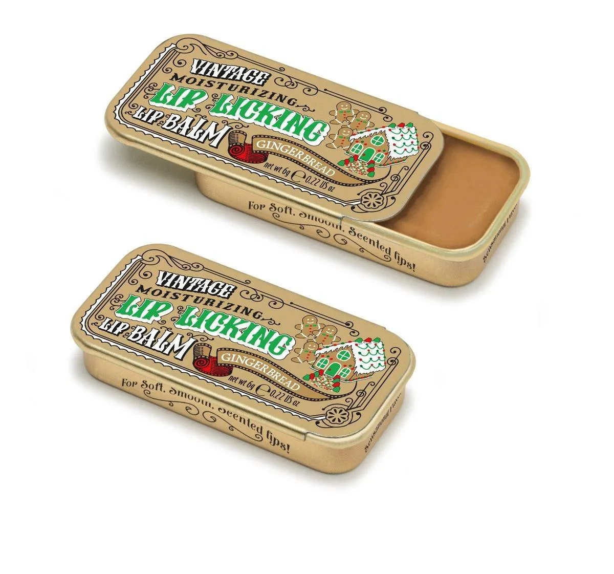 Lip Licking Lip Balm Vintage Slider Tin | Gingerbread