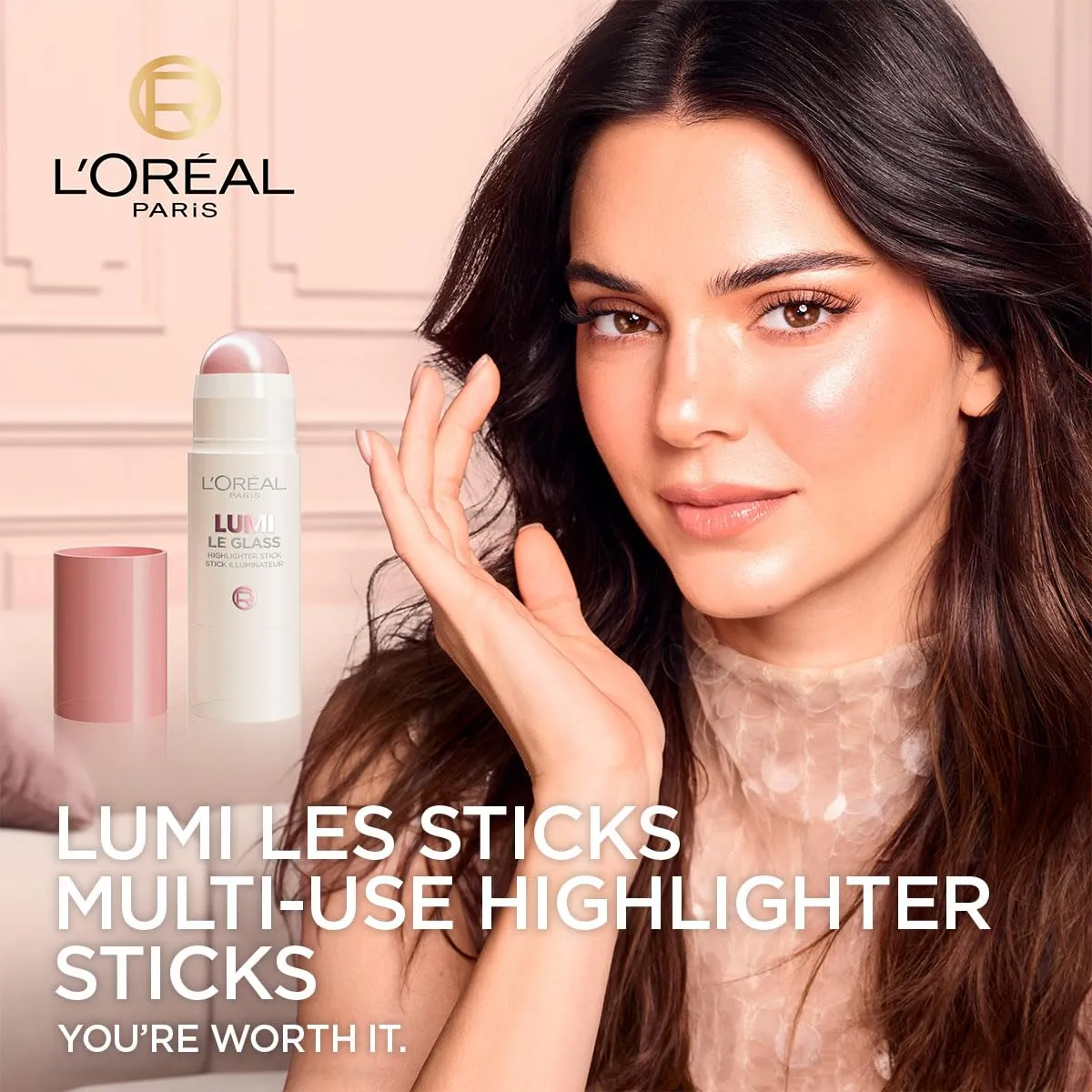 L'Oréal Paris Lumi Le Glow Highlighter Stick, Lightweight Multi-Use Glow, Buildable Shimmer, Illuminator, 640 Glowy Sparkling Rose, 6.5g