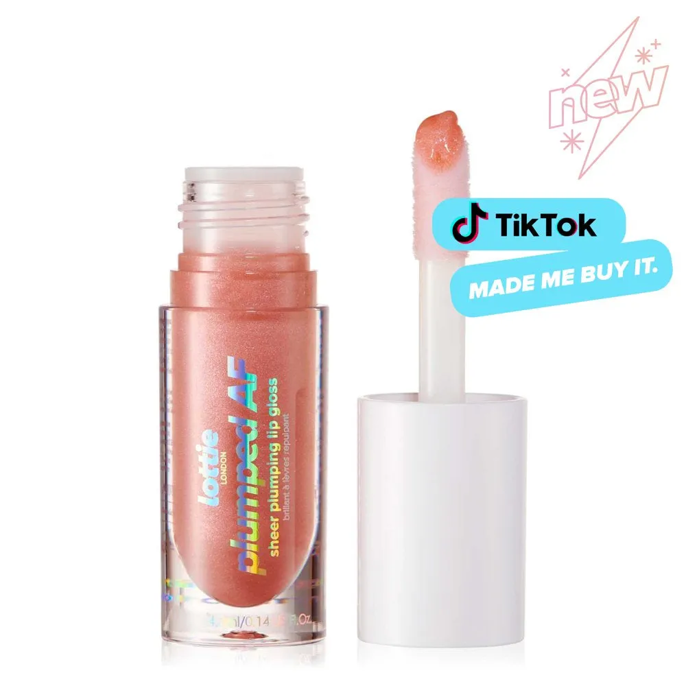 Lottie London Plumped AF, Sheer Plumping Lip Gloss, Peach Please, 0.14 fl oz