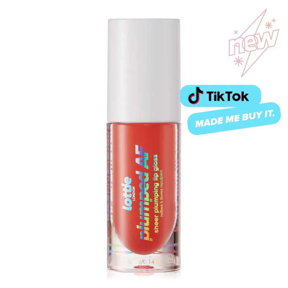 Lottie London Plumped AF, Sheer Plumping Lip Gloss, Peach Please, 0.14 fl oz