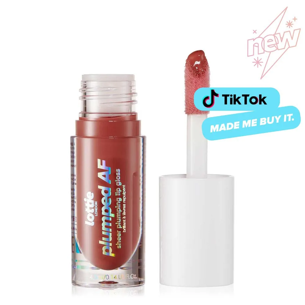 Lottie London Plumped AF, Sheer Plumping Lip Gloss, Peach Please, 0.14 fl oz