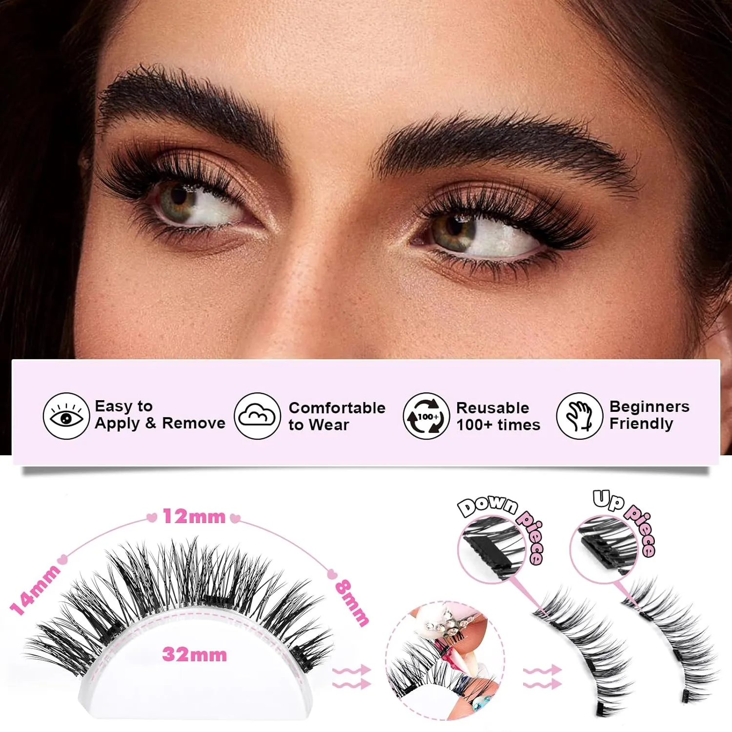 Magnetic Lashes with Applicator No Glue Magnetic False Eyelashes Kit  Wispy Reusable Eyelashes