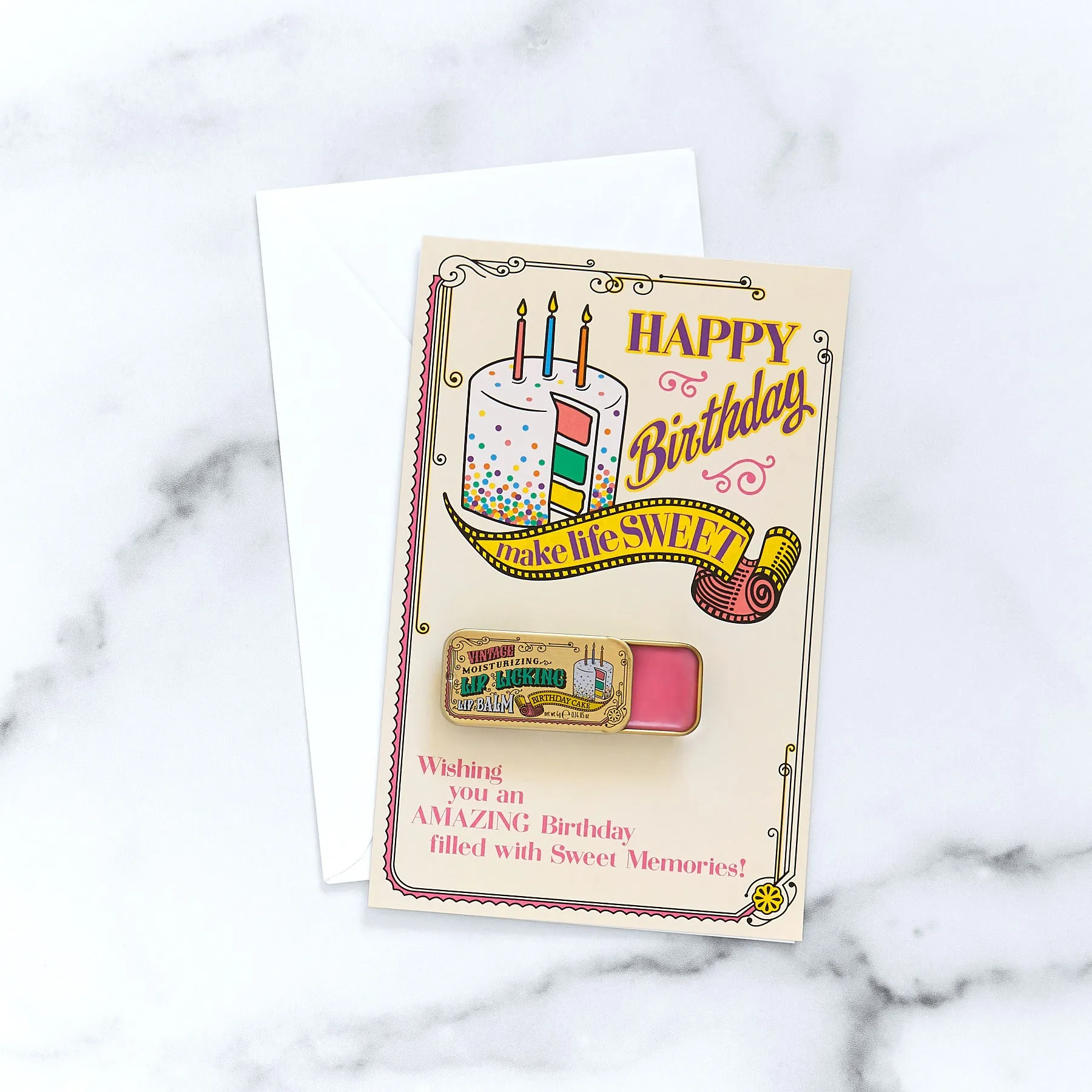 Make Life Sweet Birthday Card -  Birthday Cake Lip Licking Flavored Lip Balm