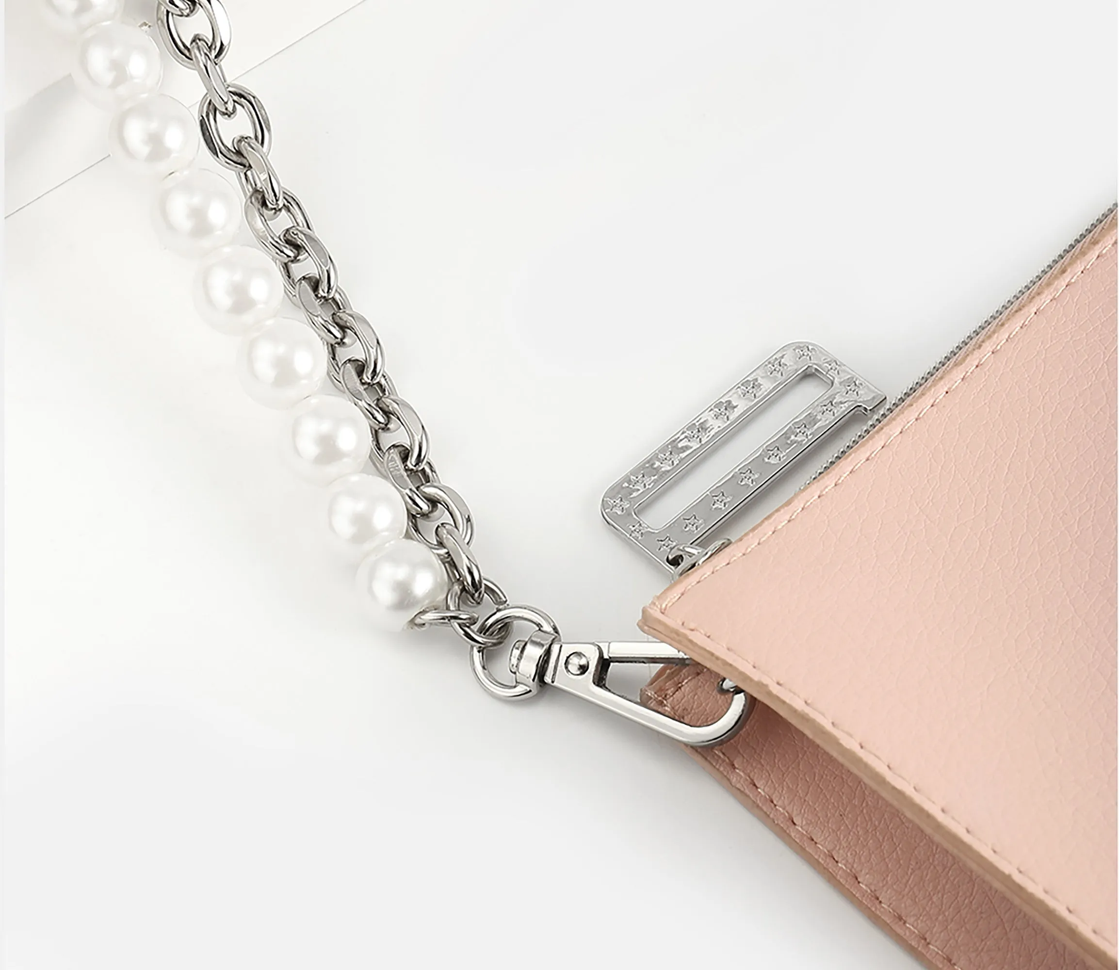Makeup bag pearl chain accessory, short underarm chain for bag modification, metal bag chain.