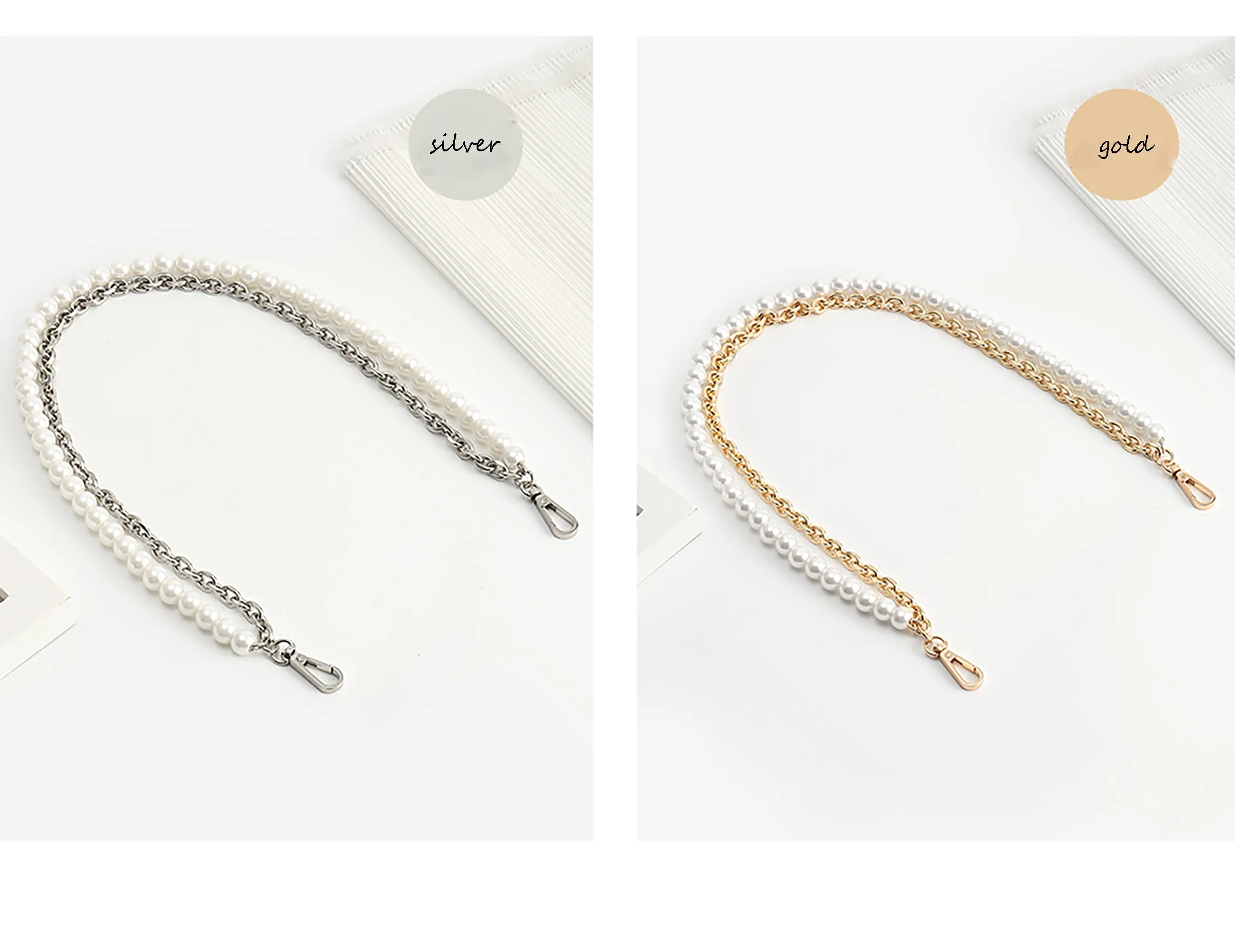 Makeup bag pearl chain accessory, short underarm chain for bag modification, metal bag chain.