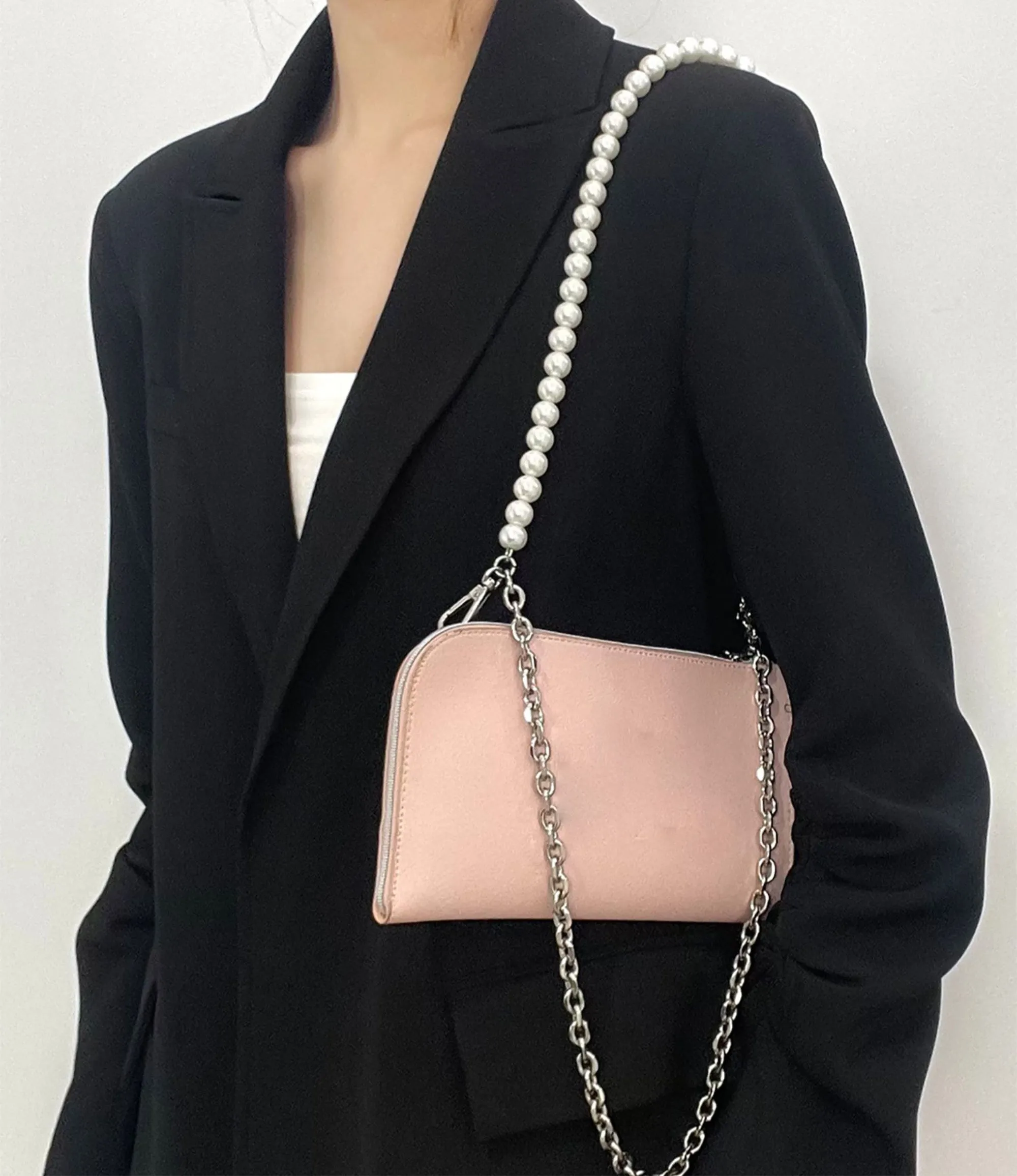 Makeup bag pearl chain accessory, short underarm chain for bag modification, metal bag chain.