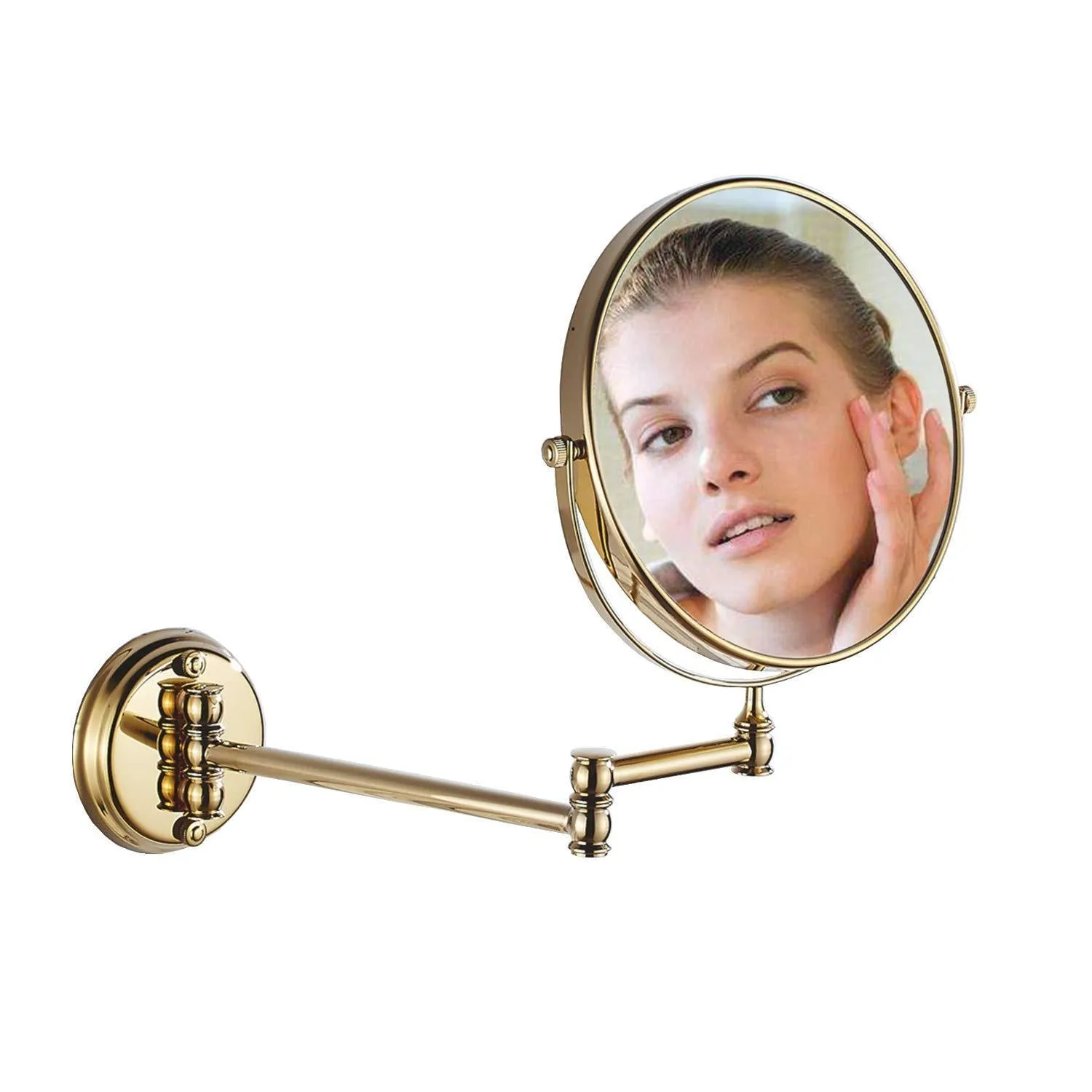 Makeup Mirror Wall Mount 8 Inch Dual Side with 1x/5x Magnification Bathroom Magnifying Mirror Two Side 360 Swivel Cosmetic Face Mirror Extendable Vanity Mirrors Luxury Brass Gold MARMOLUX ACC
