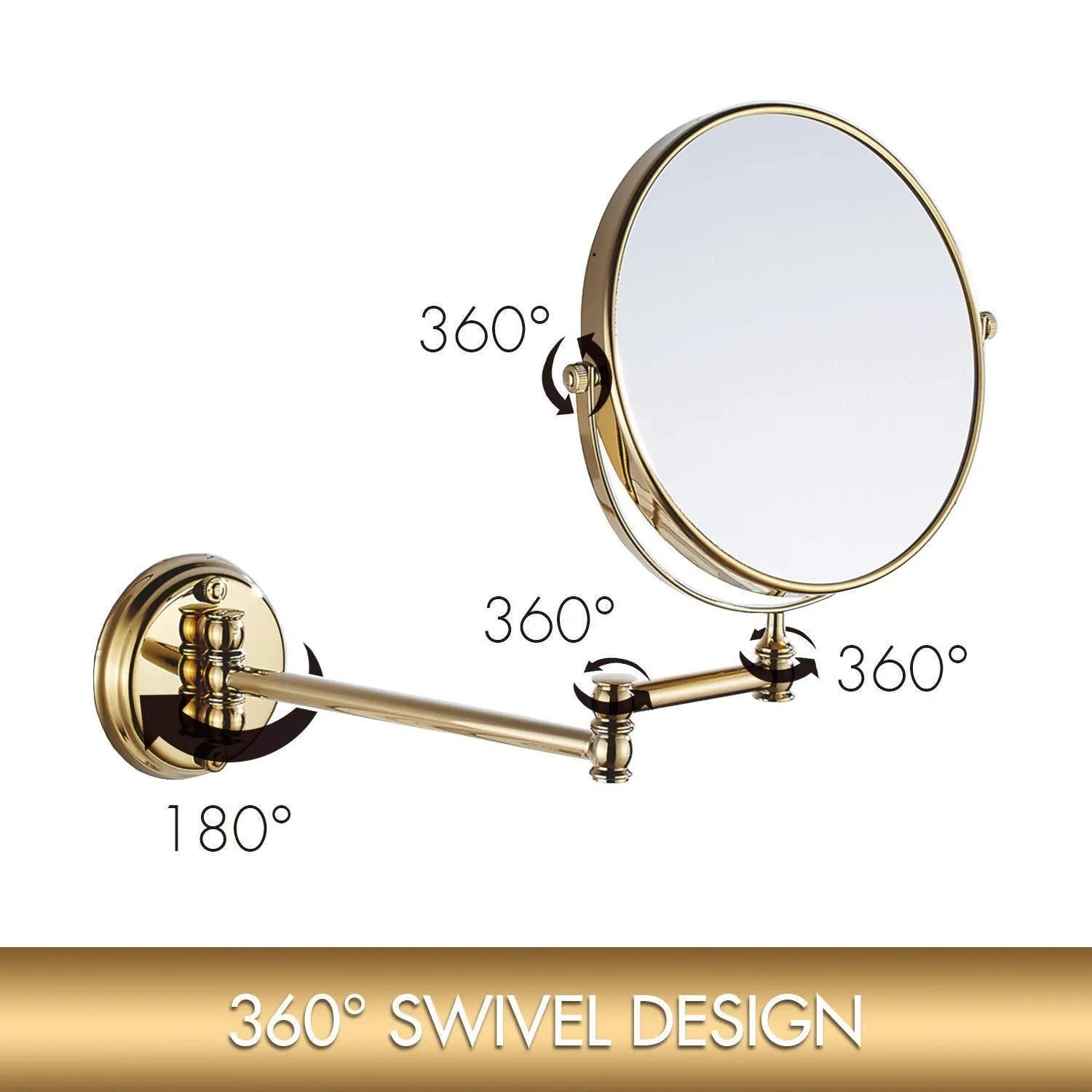 Makeup Mirror Wall Mount 8 Inch Dual Side with 1x/5x Magnification Bathroom Magnifying Mirror Two Side 360 Swivel Cosmetic Face Mirror Extendable Vanity Mirrors Luxury Brass Gold MARMOLUX ACC
