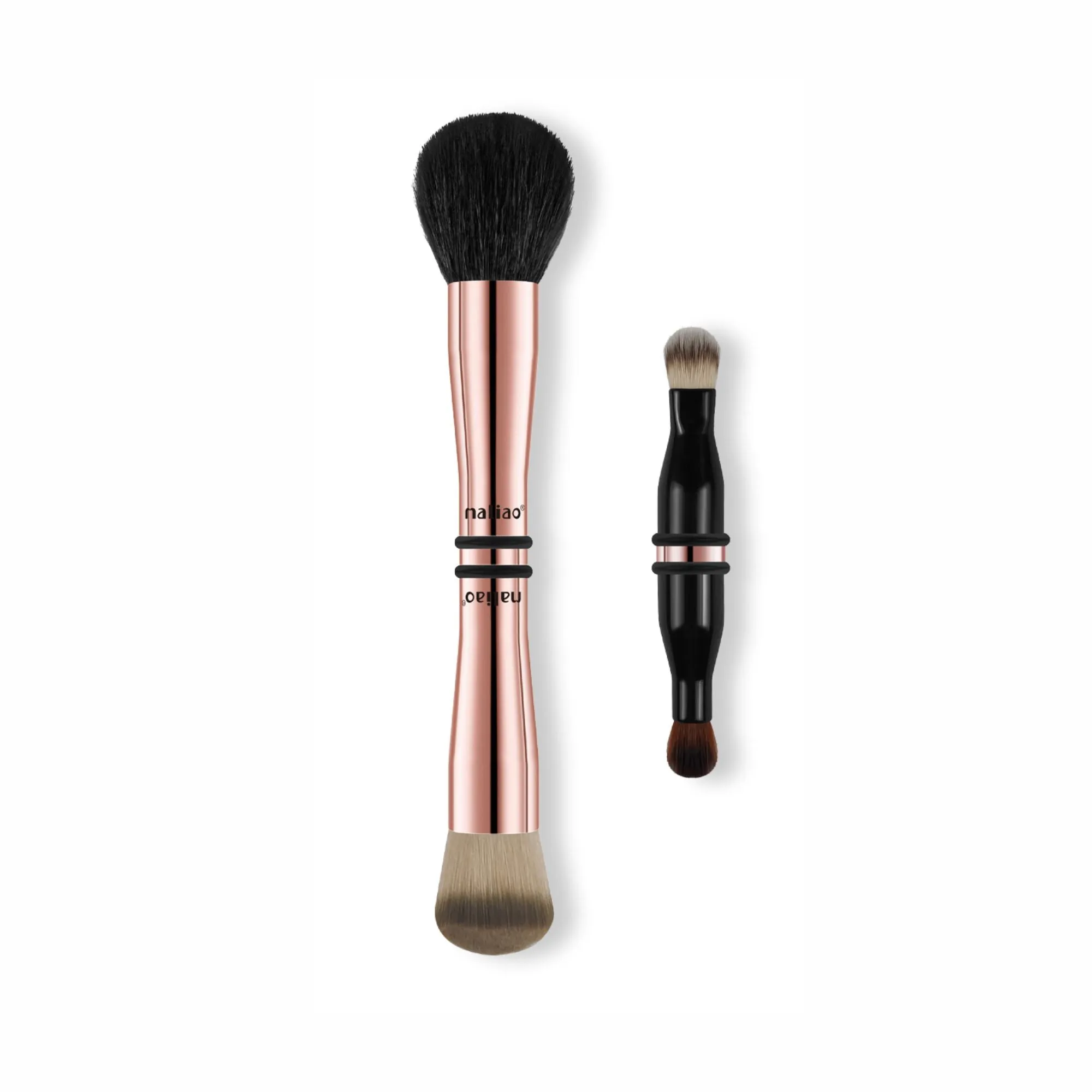MALIAO 4 in 1 Travel Brush with Foundation Brush, Powder Brush, Eyeshadow Blending Brush & Flat Brush | Soft Bristles Makeup Brushes Set for Women