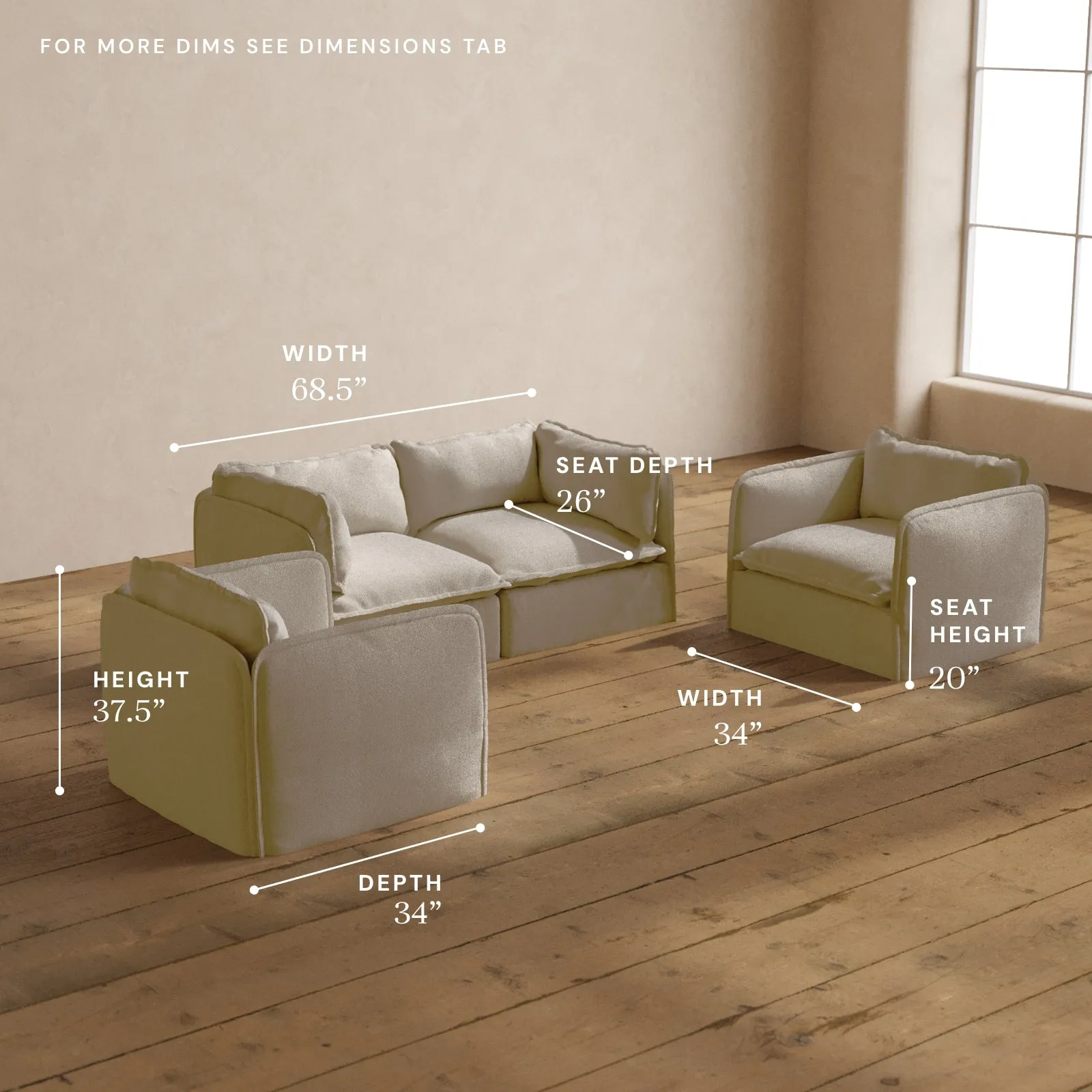 Modular Washable 2-Seater Sofa   Armchair Set in Powder | Memorix  Seat | Contour Pillow
