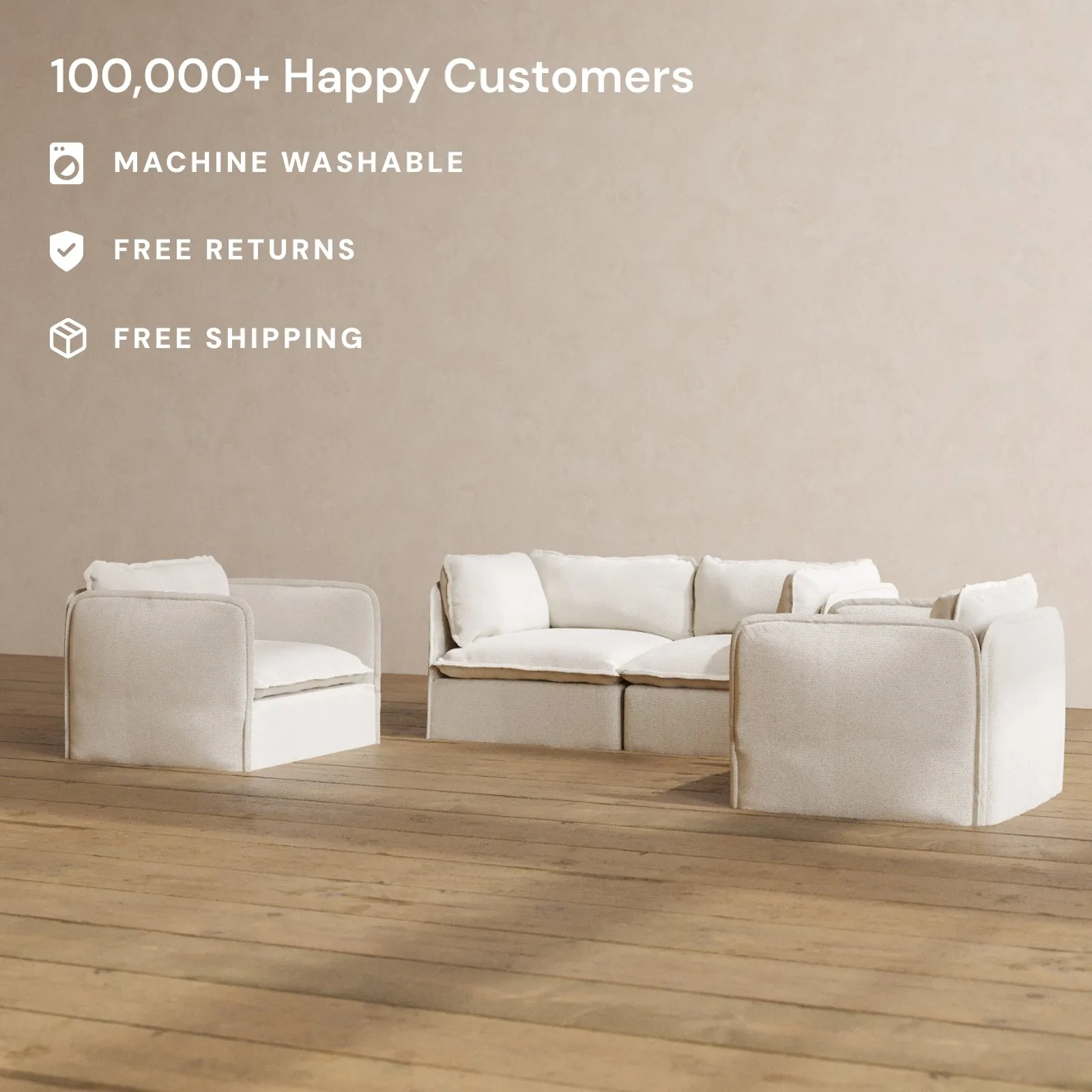 Modular Washable 2-Seater Sofa   Armchair Set in Powder | Memorix  Seat | Contour Pillow