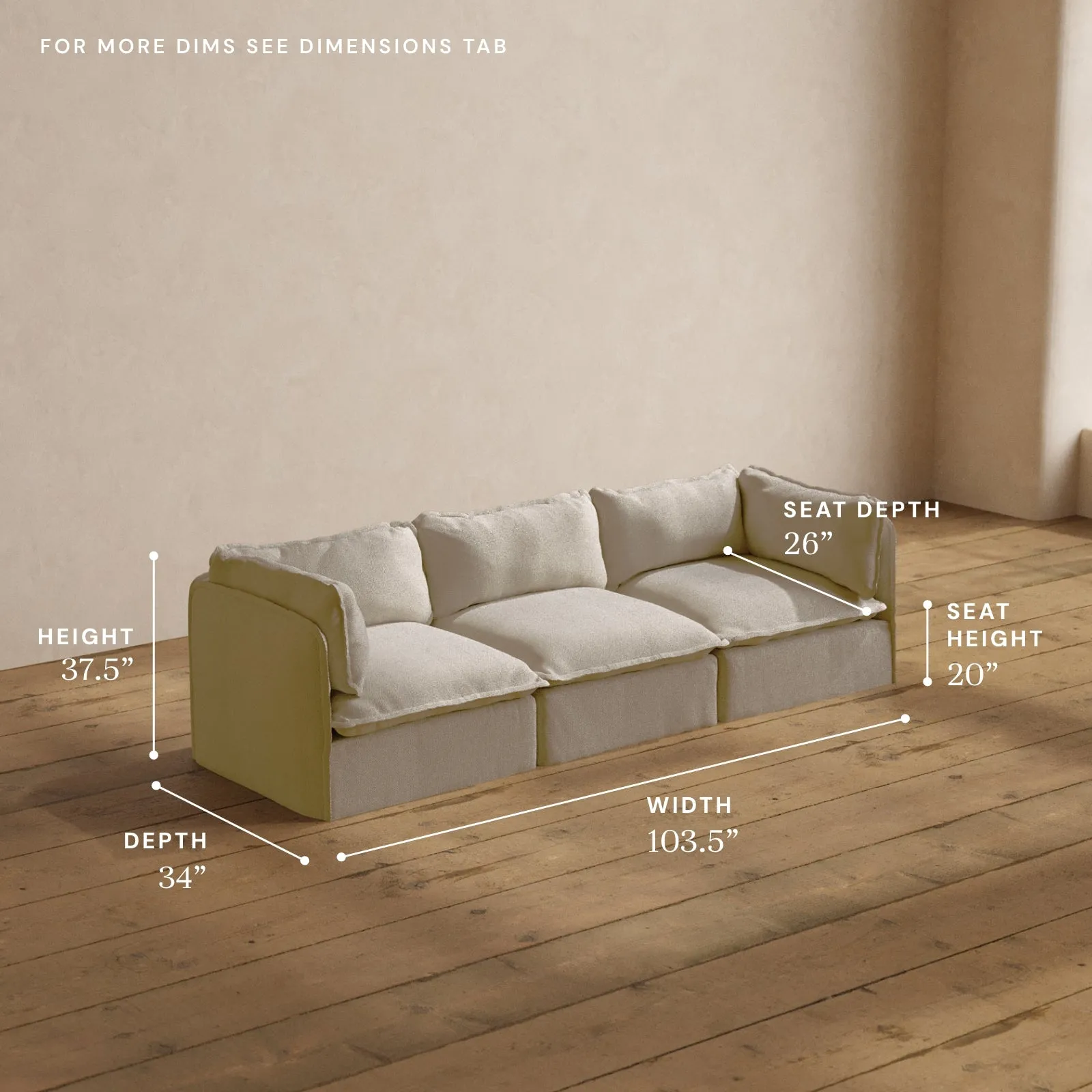 Modular Washable 3-Seater in Powder | Deluxe  Seat | Contour Pillow