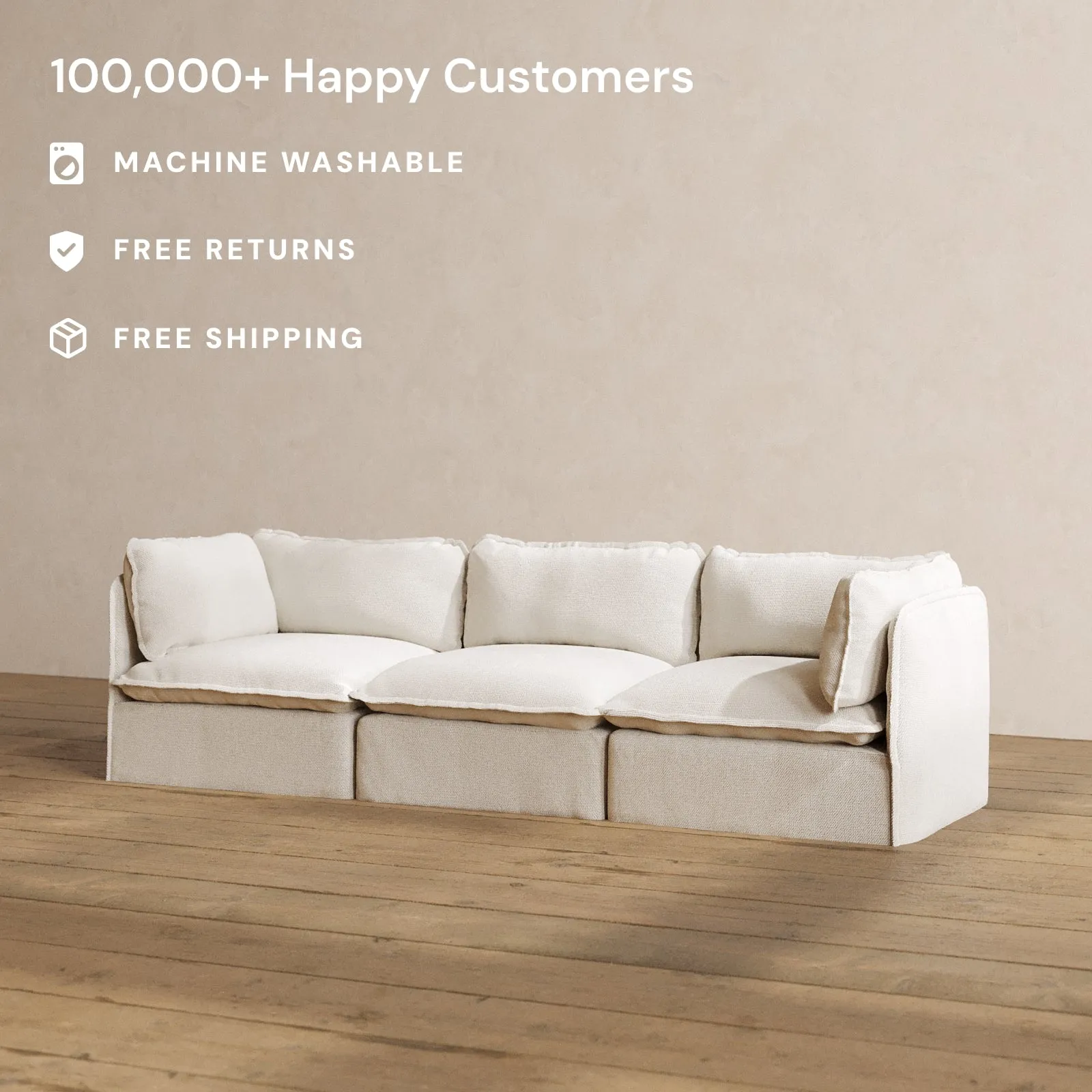 Modular Washable 3-Seater in Powder | Deluxe  Seat | Contour Pillow