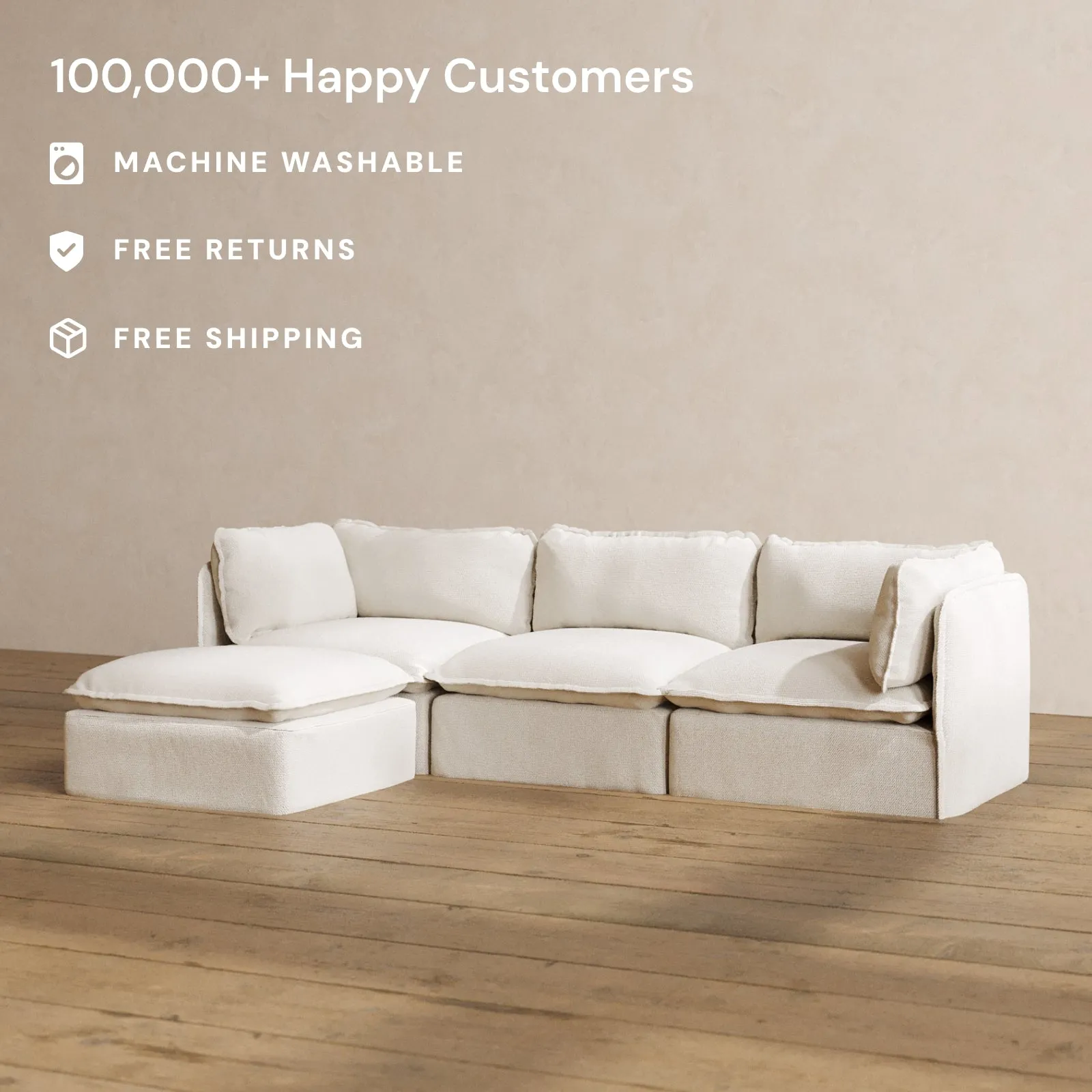 Modular Washable 3-Seater Sectional in Powder | Memorix  Seat | Contour Pillow