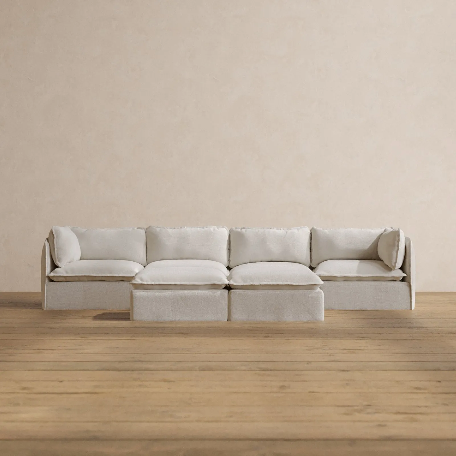 Modular Washable 4-Seater   Bench Ottoman in Powder | Memorix  Seat | Contour Pillow