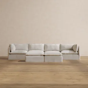 Modular Washable 4-Seater   Bench Ottoman in Powder | Memorix  Seat | Contour Pillow