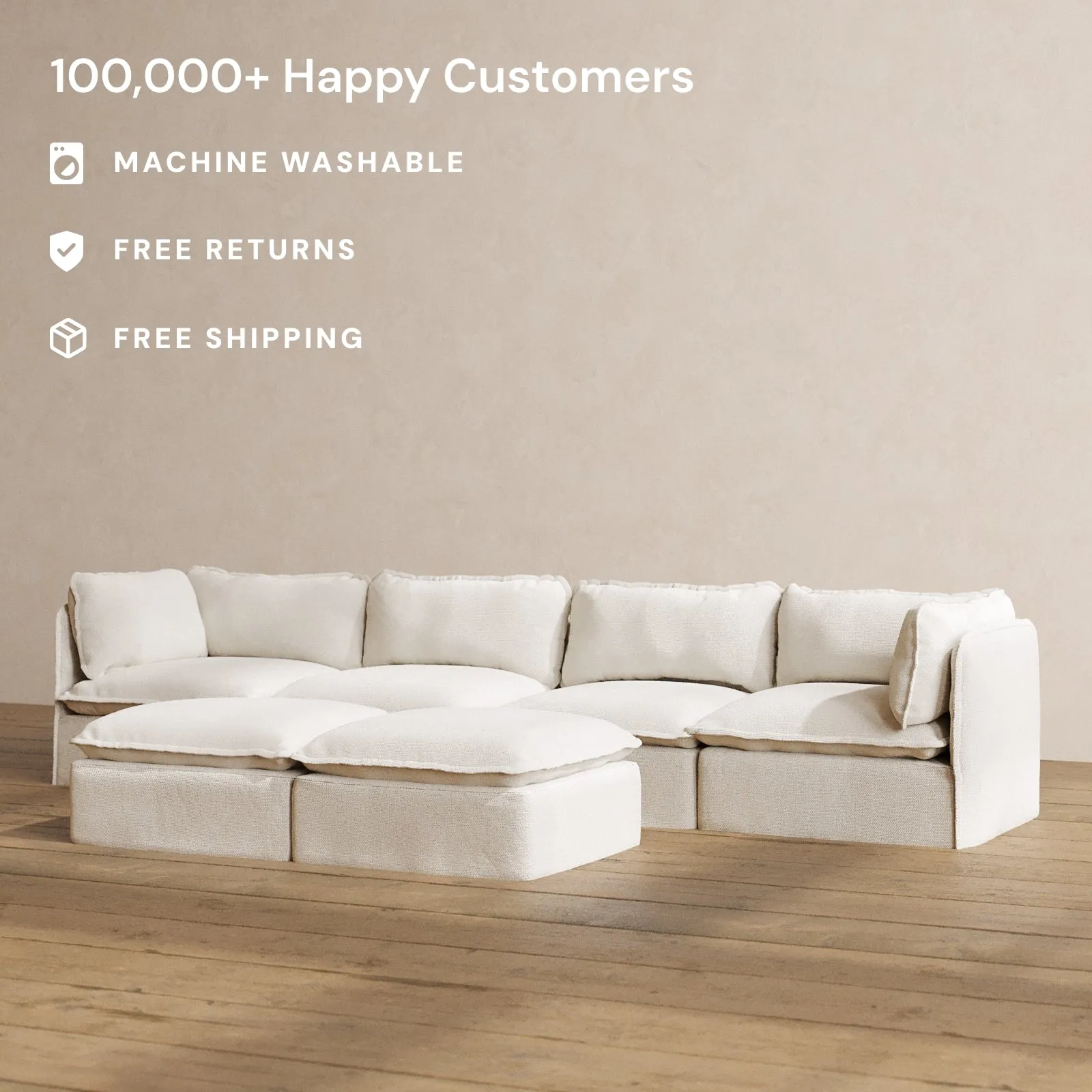 Modular Washable 4-Seater   Bench Ottoman in Powder | Memorix  Seat | Contour Pillow