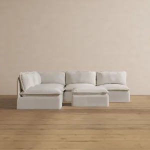 Modular Washable 5-Seater Open-Ends Corner Sectional   Ottoman in Powder | Memorix  Seat | Contour Pillow