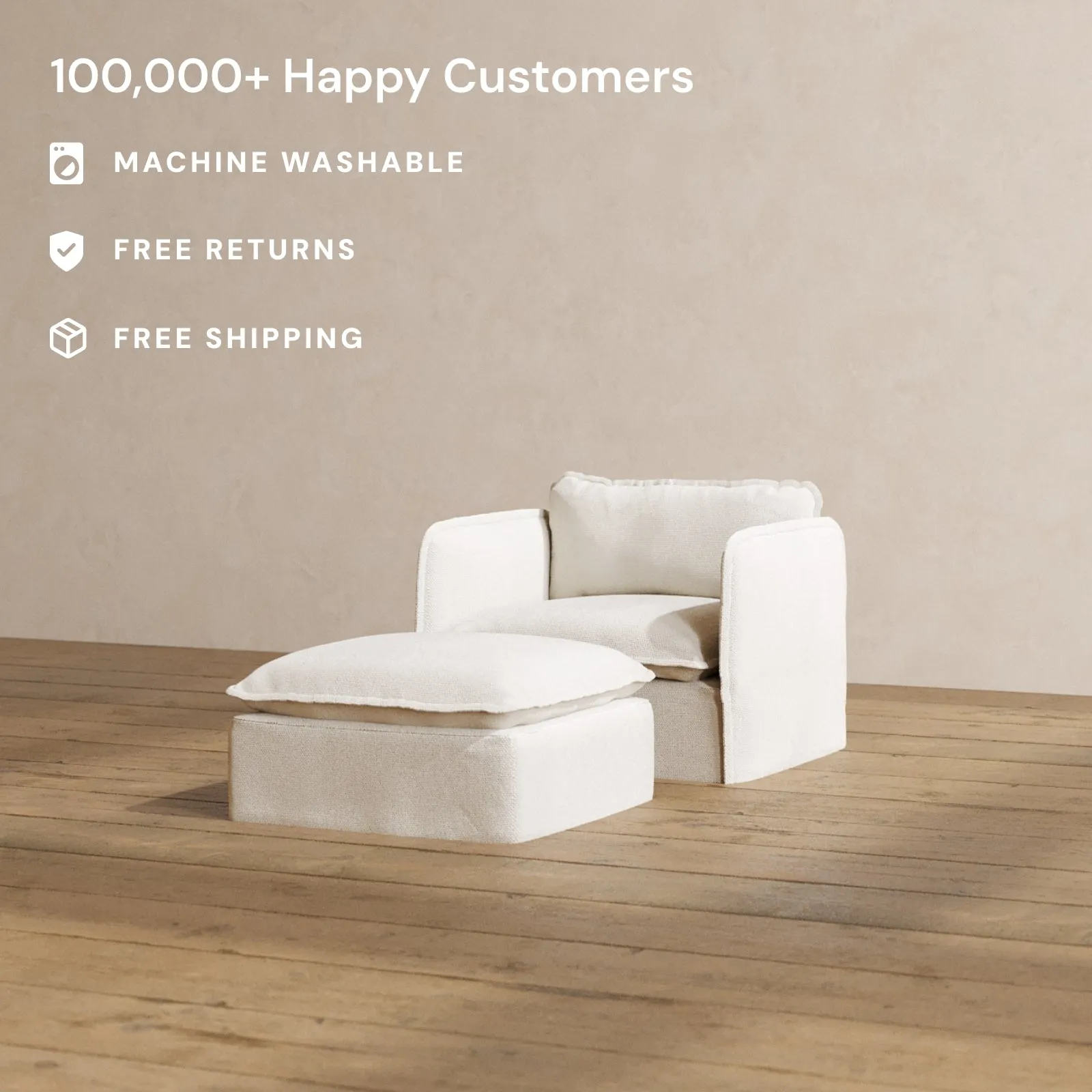 Modular Washable Armchair   Ottoman in Powder | Deluxe  Seat | Contour Pillow