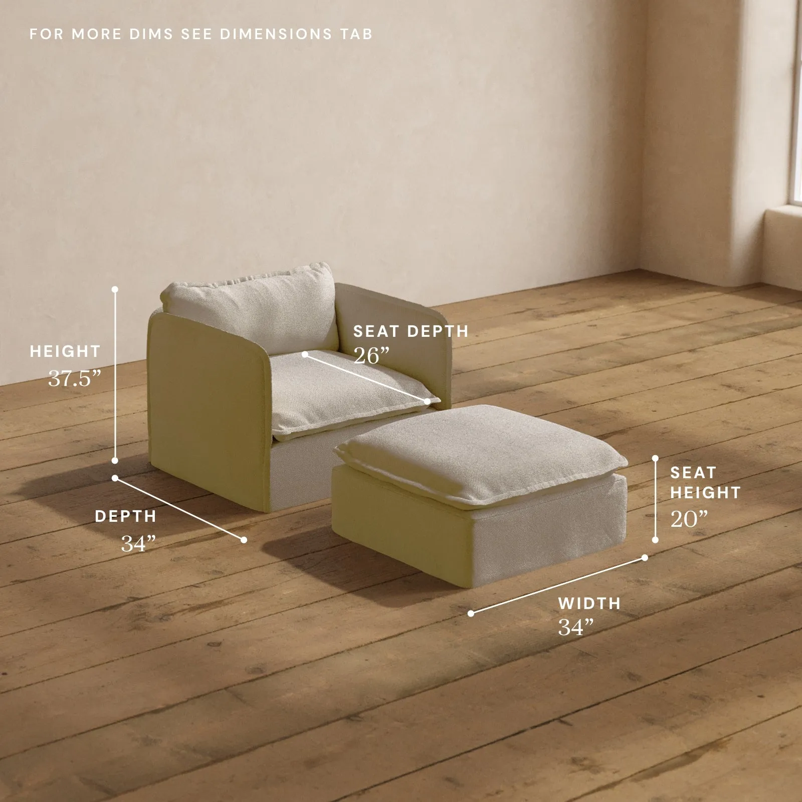 Modular Washable Armchair   Ottoman in Powder | Deluxe  Seat | Contour Pillow