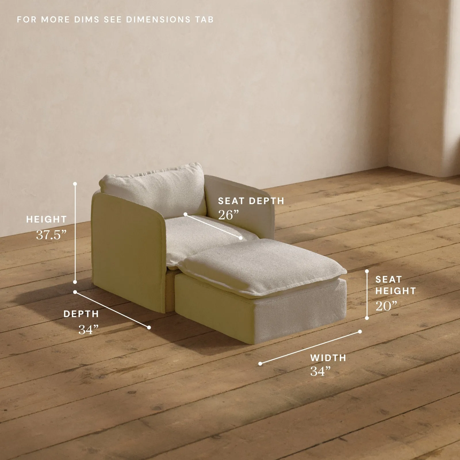 Modular Washable Chaise Armchair in Powder | Deluxe  Seat | Contour Pillow
