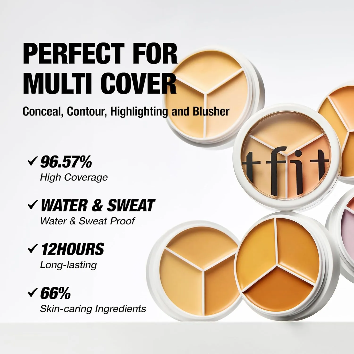 Multi-Use Pot Concealer - Triple Palette | High-Pigmented, Full Coverage & Crease-Proof | Korean Concealer for Dark Circles, Redness & Blemishes (04 Dark, 0.52 Oz)