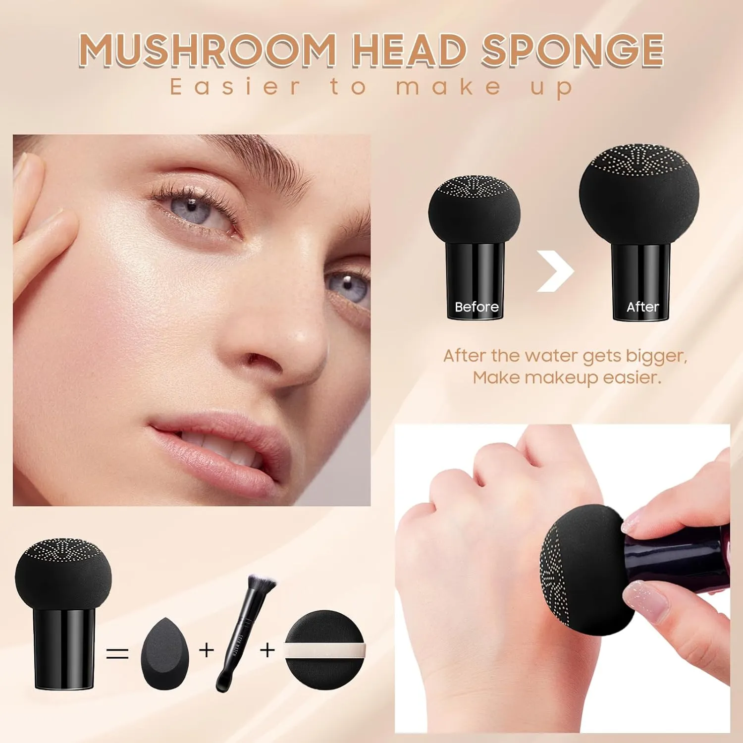 Mushroom Head Air Cushion CC Cream - BB Cream Foundation Makeup Moisturizing Concealer Long Lasting Waterproof With Powder Puff, Even Skin Tone (Medium Deep, Pack of 1)