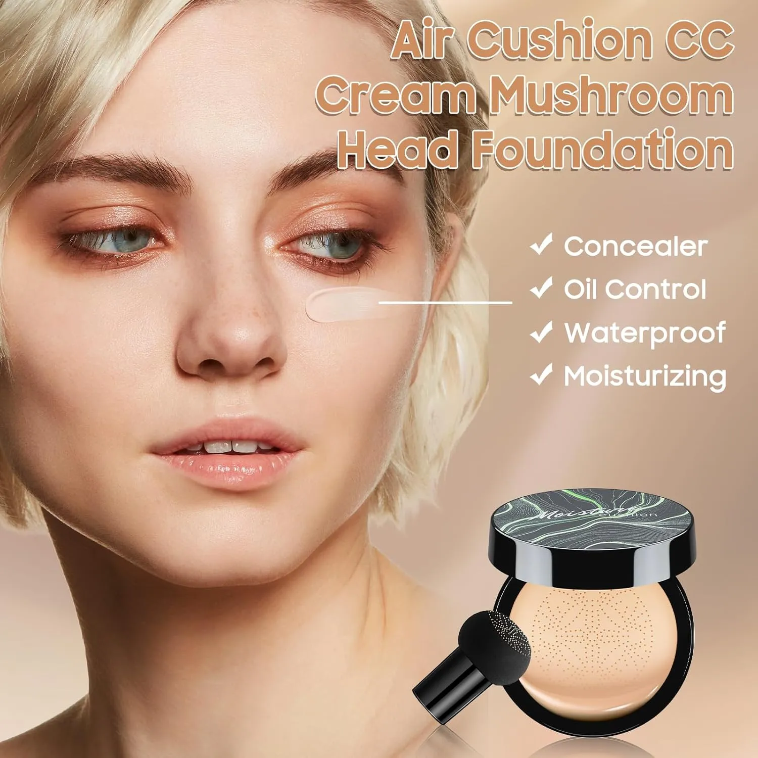 Mushroom Head Air Cushion CC Cream - BB Cream Foundation Makeup Moisturizing Concealer Long Lasting Waterproof With Powder Puff, Even Skin Tone (Medium Deep, Pack of 1)