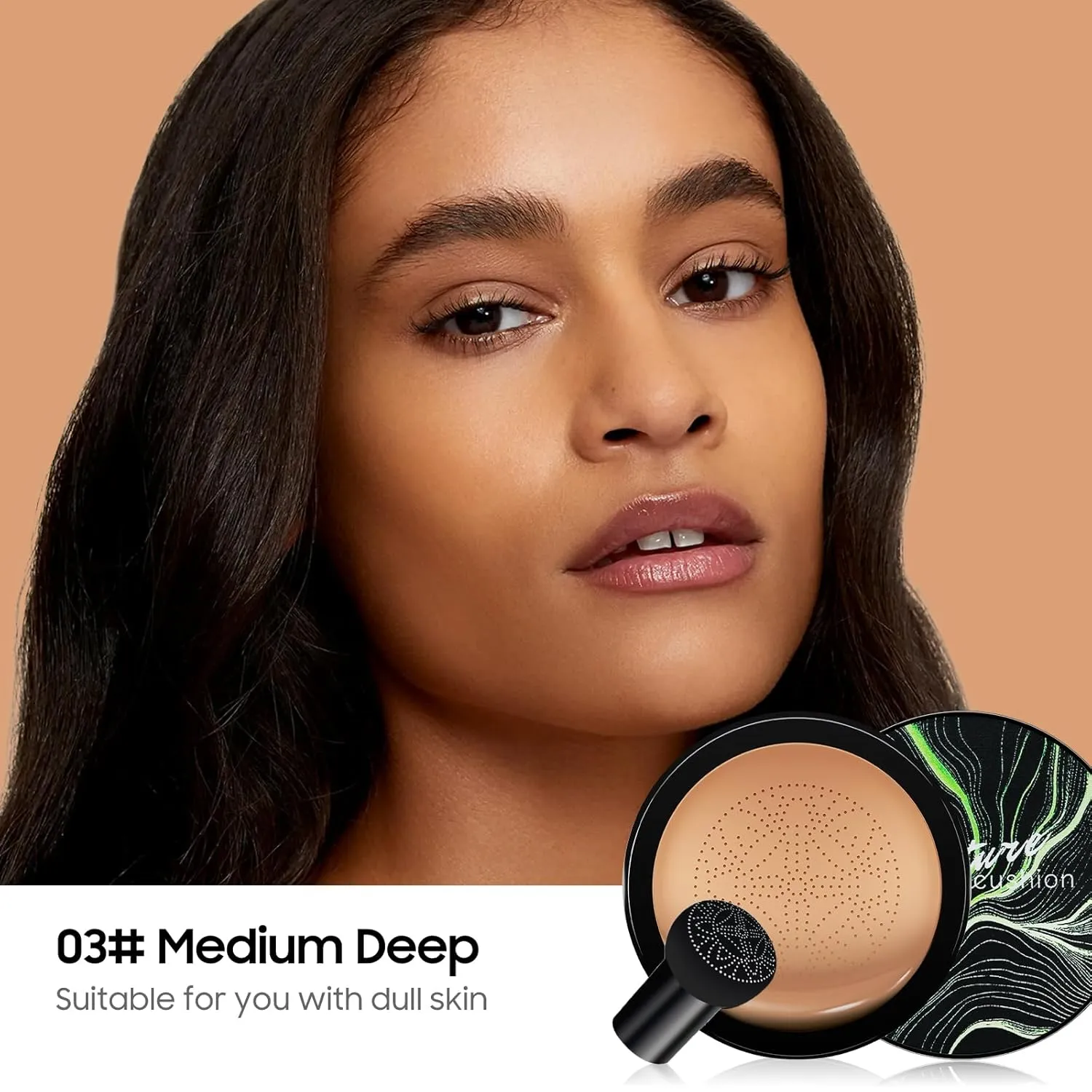 Mushroom Head Air Cushion CC Cream - BB Cream Foundation Makeup Moisturizing Concealer Long Lasting Waterproof With Powder Puff, Even Skin Tone (Medium Deep, Pack of 1)