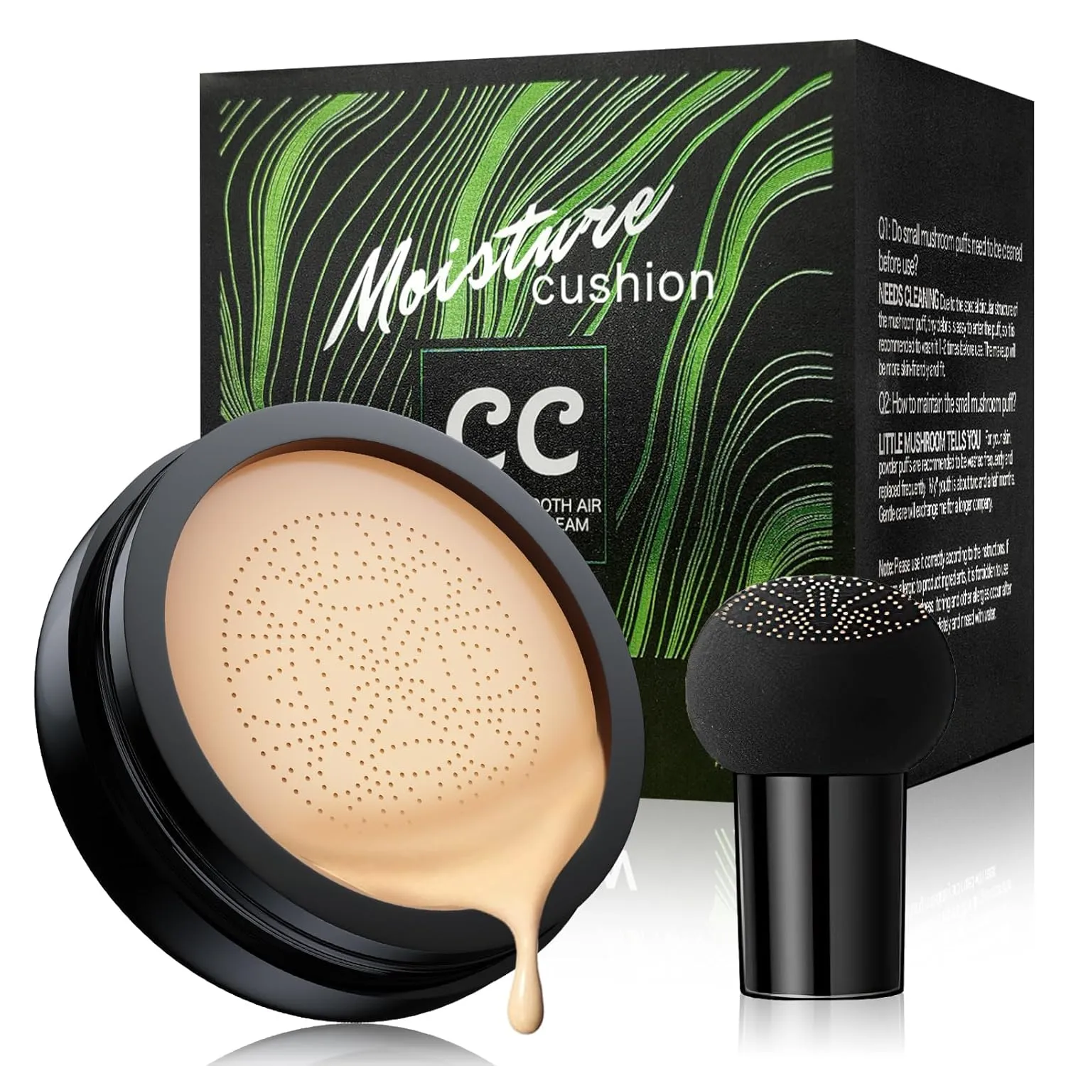 Mushroom Head Air Cushion CC Cream - Moisturizing BB Creams Foundation, Long-Lasting Waterproof New Air Cushion CC Cream Concealer for Even Skin Tone (Natural, 1 PCS)
