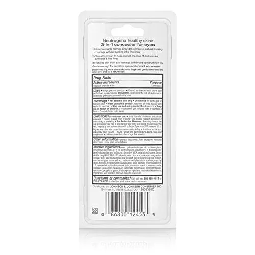 Neutrogena Healthy Skin 3-In-1 Concealer For Eyes Broad Spectrum Spf 20, Medium 15, .37 Oz.