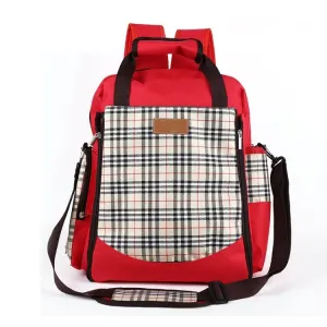 New 4 In1 Baby Backpack Convertible Lightweight Baby Diaper Bag Bed Multi-purpose Travel Waterproof Storage Bag For Stroller In Red Colour With Front Check Design #741