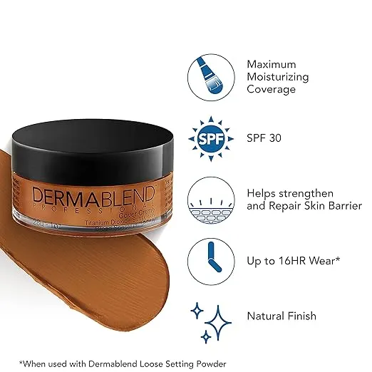 New Dermablend Cover Creme High-performance cream foundation for maximum coverage with SPF 30, colour 60N Cafe Brown, Retails $60 