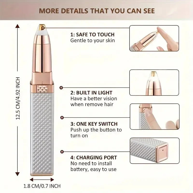 NEW Retails $42 Pink Eyebrow Trimmer & Facial Hair Removal For Women, 2 In 1 Eyebrow Razor And Painless Hair Shaver Rechargeable With Built-in LED Light For Face Peach Fuzz Eyebrow Lips Body Chin Arms