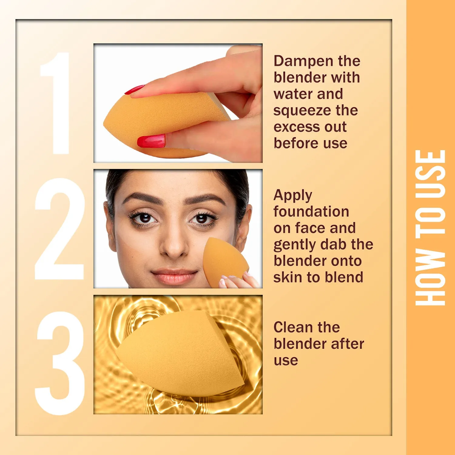 NY Bae Pro Beauty Blender | One Cut Olive Blender | Orange | Flawless Makeup Application | Maximum Coverage - Dreamy 05